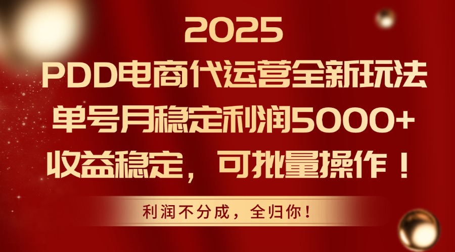 2025 PDD电商代运营全新玩法，单号月稳定利润5000+，收益稳定，可批量操作！-梓川副业网-中创网、冒泡论坛优质付费教程和副业创业项目大全