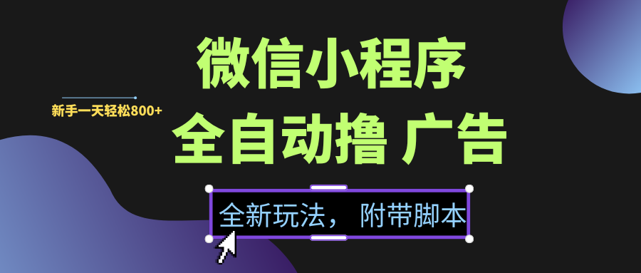 微信小程序挂机撸广告，全新玩法，新手一天轻松800+【附带脚本】-梓川副业网-中创网、冒泡论坛优质付费教程和副业创业项目大全