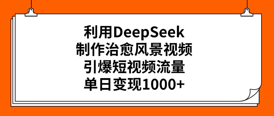 利用DeepSeek，制作治愈风景视频，引爆短视频流量，单日变现1000+-梓川副业网-中创网、冒泡论坛优质付费教程和副业创业项目大全