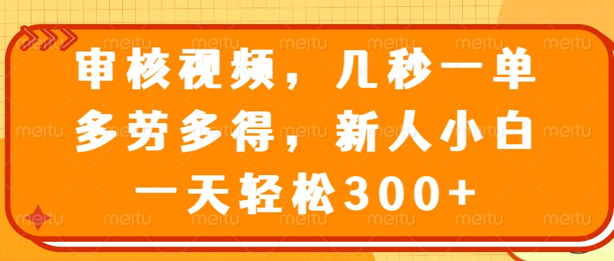 视频审核员，几秒一单，多劳多得，新人小白一天轻松300+-梓川副业网-中创网、冒泡论坛优质付费教程和副业创业项目大全